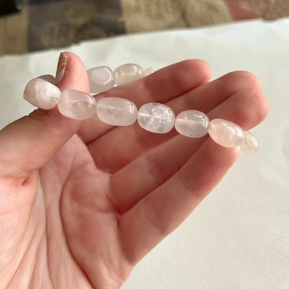 3/$20 Cute Pink Rose Quartz Gemstone Crystal Beaded Thin Elastic Bracelet